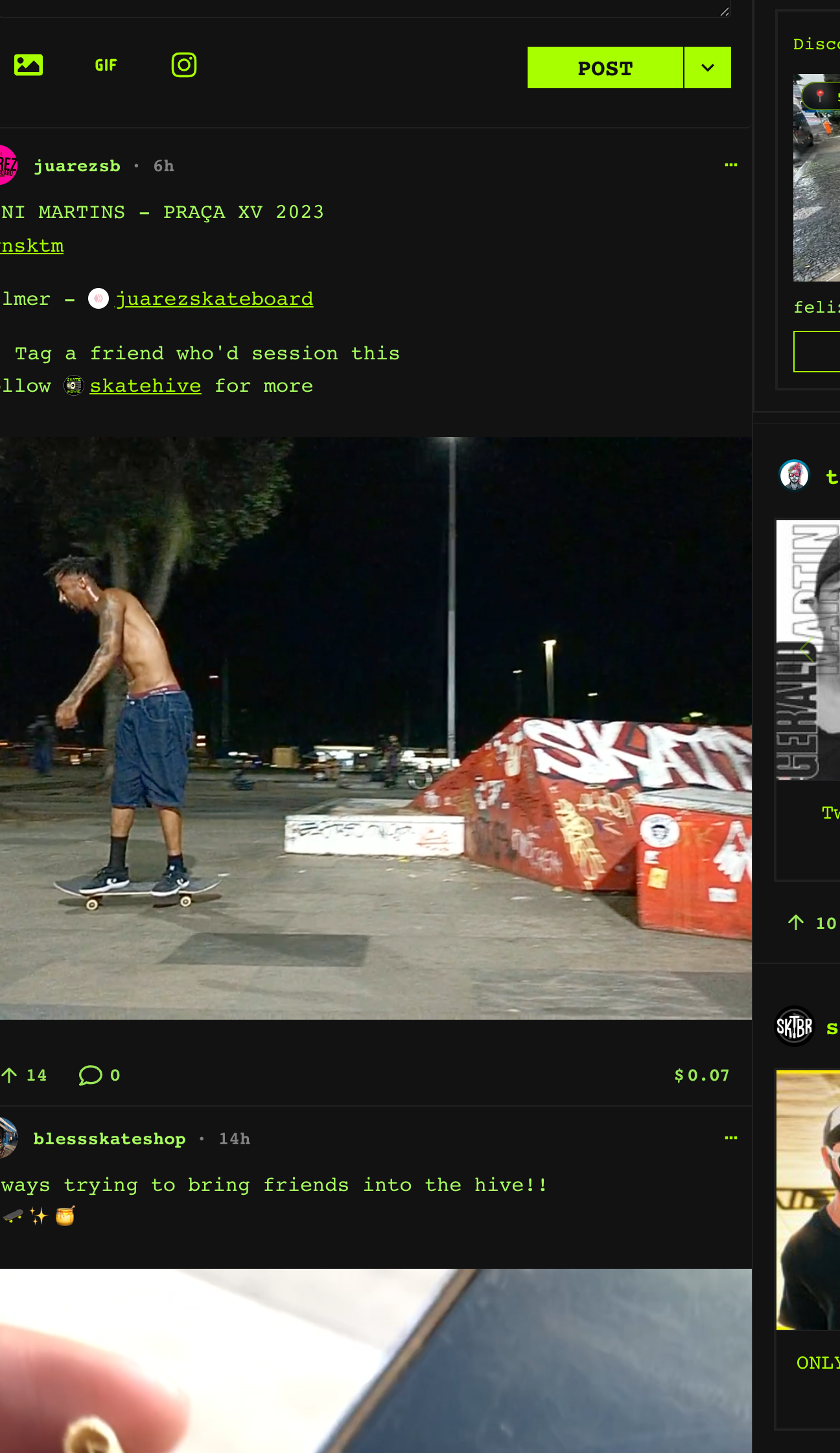 O feed de Snaps na página inicial